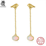 925 Silver Little Birds Dangle Earrings w/ Opal Gemstone for Women GME03