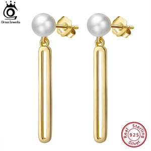 925 Silver Pearl Earrings Rectangular Eardrop Women Vintage Party Jewelry
