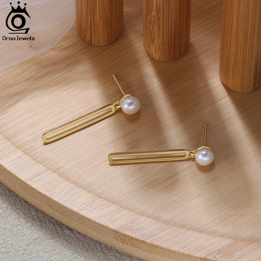 925 Silver Pearl Earrings Rectangular Eardrop Women Vintage Party Jewelry