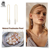 925 Silver Pearl Long Toothpick Irregular Baroque Dangle Earrings