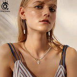 925 Silver Pearl Long Toothpick Irregular Baroque Dangle Earrings