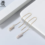925 Silver Pearl Long Toothpick Irregular Baroque Dangle Earrings