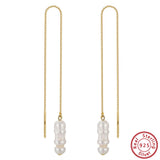 925 Silver Pearl Long Toothpick Irregular Baroque Dangle Earrings