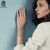925 Silver Paperclip Link Pearl Chain Bracelet with Heart Pendant