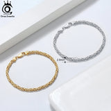 Italian 2.5mm Flat Byzantine Link Chain Bracelet 18K Over 925 Sterling Silver