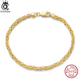Italian 2.5mm Flat Byzantine Link Chain Bracelet 18K Over 925 Sterling Silver