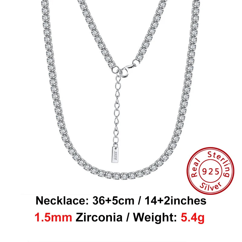 925 Sterling Silver CZ Tennis Chain Necklace Choker Hiphop Jewelry