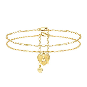 Layered Letter A Anklet Bracelet in 14K Plated Sterling Silver