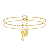 Layered Letter A Anklet Bracelet in 14K Plated Sterling Silver