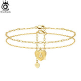 Layered Letter A Anklet Bracelet in 14K Plated Sterling Silver