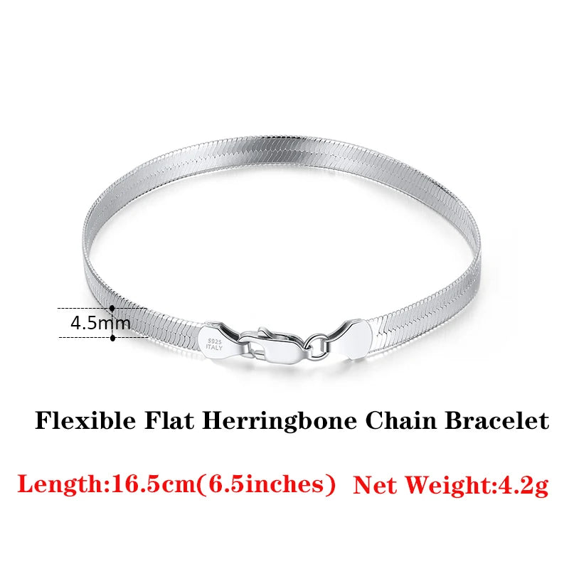 4.5mm Flexible Herringbone Chain Bracelet 18K over 925 Silver