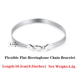 Italian 4.5mm Flat Herringbone Chain Bracelet 925 Sterling Silver Jewelry