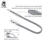 Italian 925 Silver 3.0mm Mesh Link Chain Bracelet Top SB65