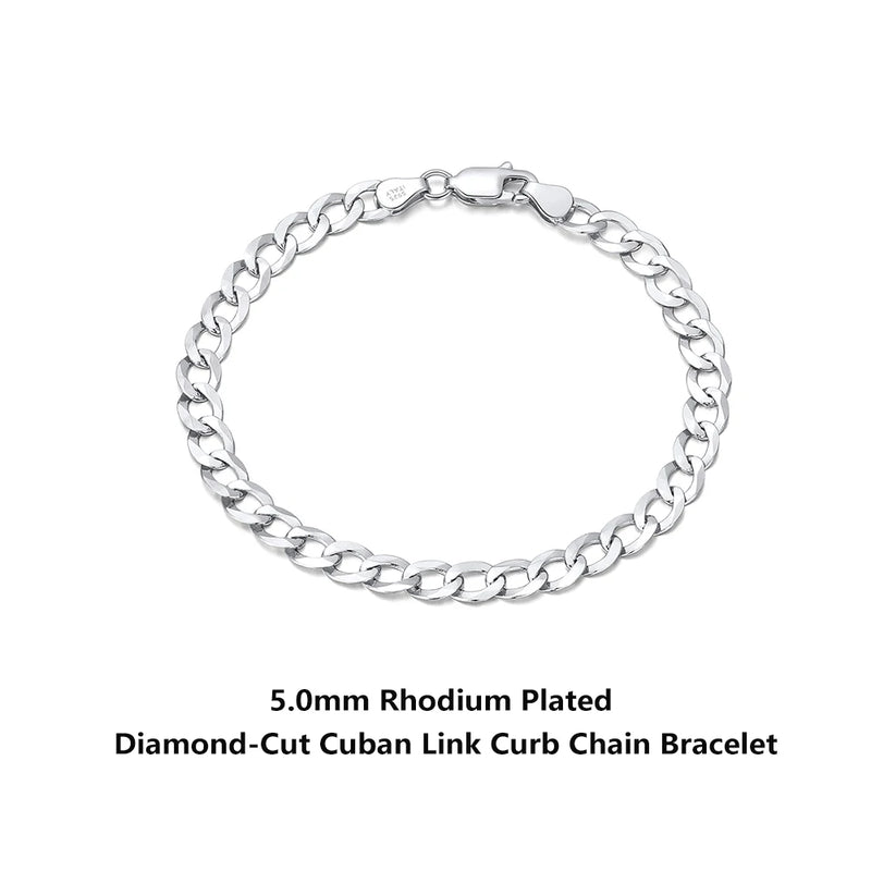 Italian 925 Silver 5mm Cuban Chain Bracelet Diamond-Cut