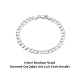 Italian 925 Silver 5mm Cuban Chain Bracelet Diamond-Cut