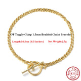 Italian Toggle Clasp Bracelet 1.5mm Chain 14K Plated 925 Silver