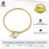Italian Toggle Clasp Bracelet 1.5mm Chain 14K Plated 925 Silver