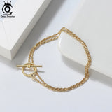 Italian Toggle Clasp Silver Chain Bracelet in 14K Plated for Women