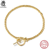 Italian Toggle Clasp Silver Chain Bracelet in 14K Plated for Women