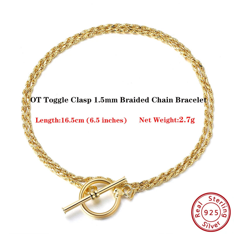 Italian Toggle Clasp Silver Chain Bracelet in 14K Plated for Women