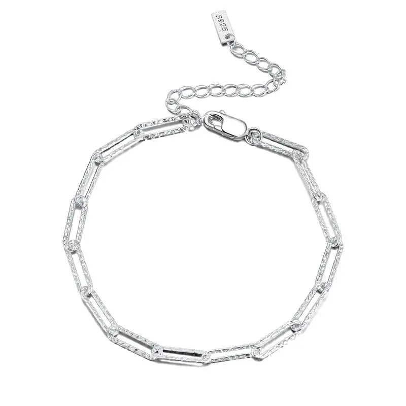 Italian 925 Sterling Silver Hammered Link Chain Bracelet for Women