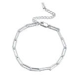 Italian 925 Sterling Silver Hammered Link Chain Bracelet for Women