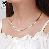Italian 3mm Flat Herringbone Chain 925 Silver Necklace SC35