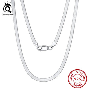 Italian 3mm Flat Herringbone Chain 925 Silver Necklace SC35