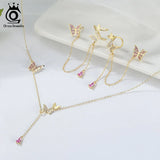 925 Silver Butterfly Ear Cuffs CZ Earrings Women 14K Plated SE340