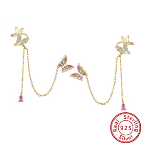 925 Silver Butterfly Ear Cuffs CZ Earrings Women 14K Plated SE340