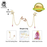925 Silver Butterfly Ear Cuffs CZ Earrings Women 14K Plated SE340