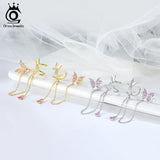 925 Silver Butterfly Ear Cuffs CZ Earrings Women 14K Plated SE340