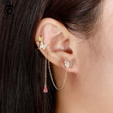 925 Silver Butterfly Ear Cuffs CZ Earrings Women 14K Plated SE340