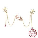 925 Silver Butterfly Ear Cuffs CZ Earrings Women 14K Plated SE340