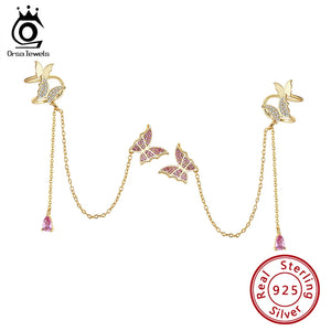 925 Silver Butterfly Ear Cuffs CZ Earrings Women 14K Plated SE340