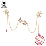 925 Silver Butterfly Ear Cuffs CZ Earrings Women 14K Plated SE340