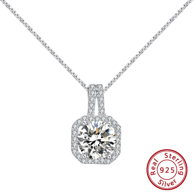 925 Slide Pendant Necklace For Women Sterling Silver Clear AAAA Zircon