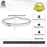 Layered Ball Chain & Amethyst Anklets 925 Silver Women Bracelet
