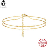 925 Silver Layered Cable Chain Anklet with Horizontal Bar