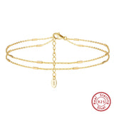 925 Silver Layered Cable Chain Anklet with Horizontal Bar