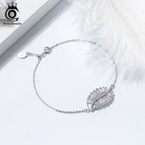 925 Silver Women Bracelet Leaf Shape Zircon Wrist Chain Charm Jewelry