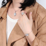 925 Silver Women Bracelet Leaf Shape Zircon Wrist Chain Charm Jewelry