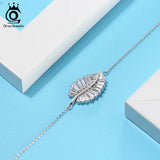 925 Silver Women Bracelet Leaf Shape Zircon Wrist Chain Charm Jewelry
