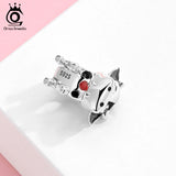 925 Silver Black&Red Enamel Little Cow Bead Bracelet