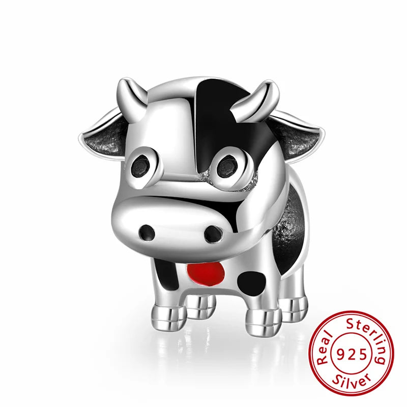 925 Silver Black&Red Enamel Little Cow Bead Bracelet
