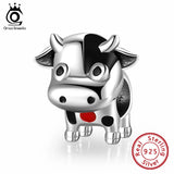 925 Silver Black&Red Enamel Little Cow Bead Bracelet