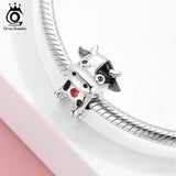925 Silver Black&Red Enamel Little Cow Bead Bracelet