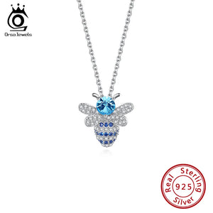 Bee Crystal Pendant Necklace 925 Silver Chain Jewelry SWN08