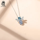 Bee Crystal Pendant Necklace 925 Silver Chain Jewelry SWN08