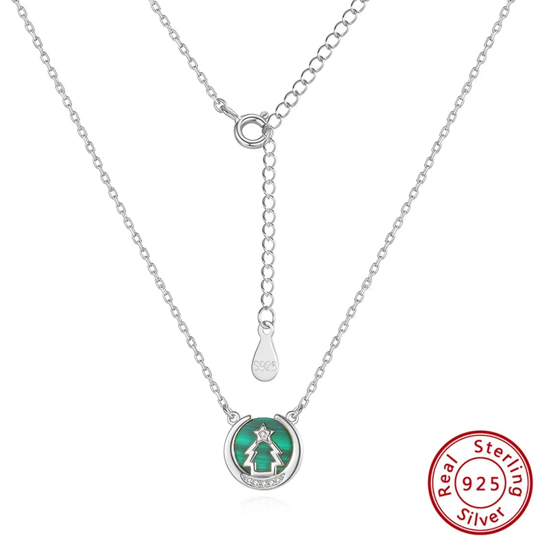 925 Silver Malachite Pendant Necklace for Women Girls